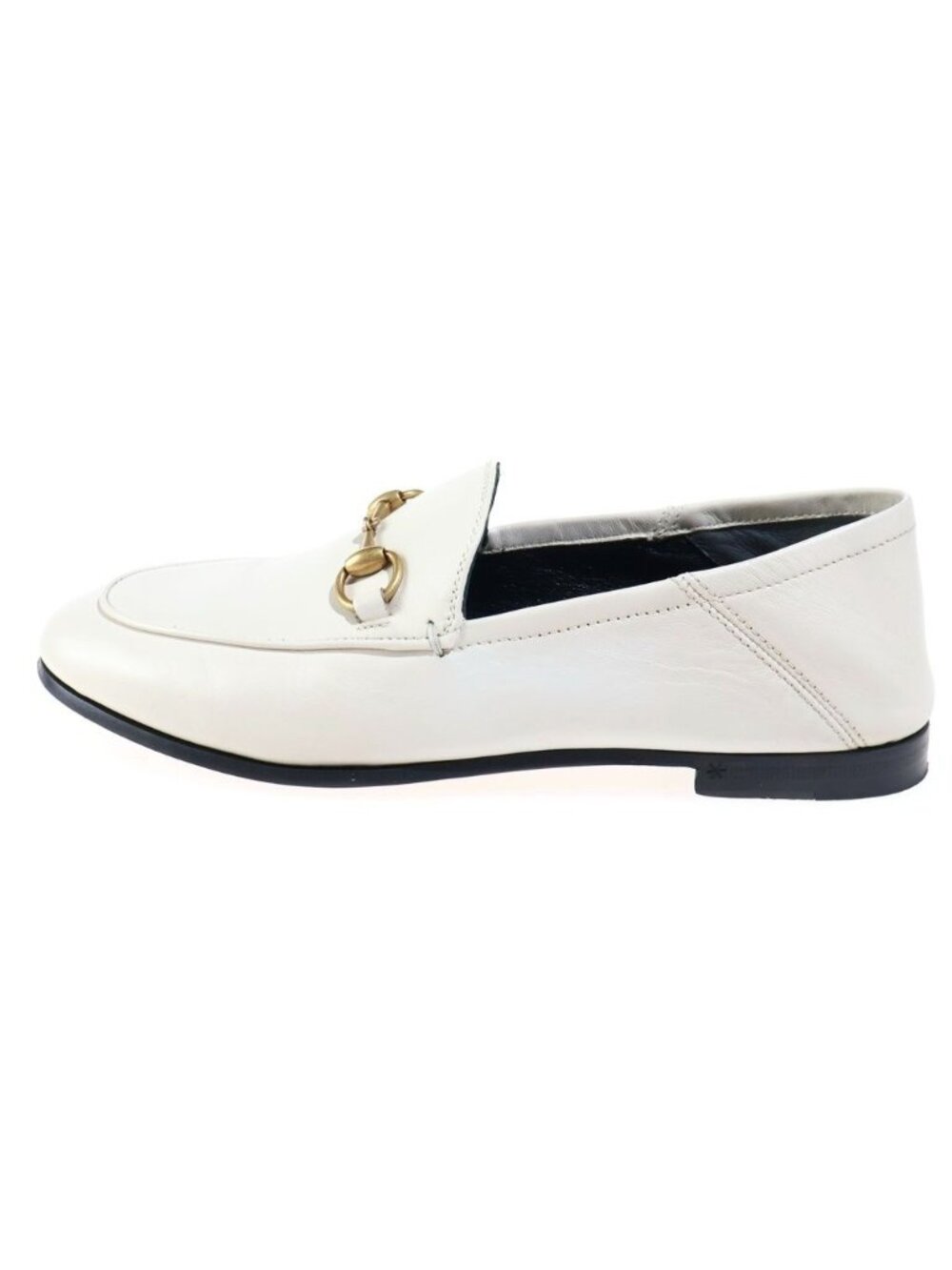Gucci Brixton Leather Horsebit Loafers Flat Shoes Babouche White